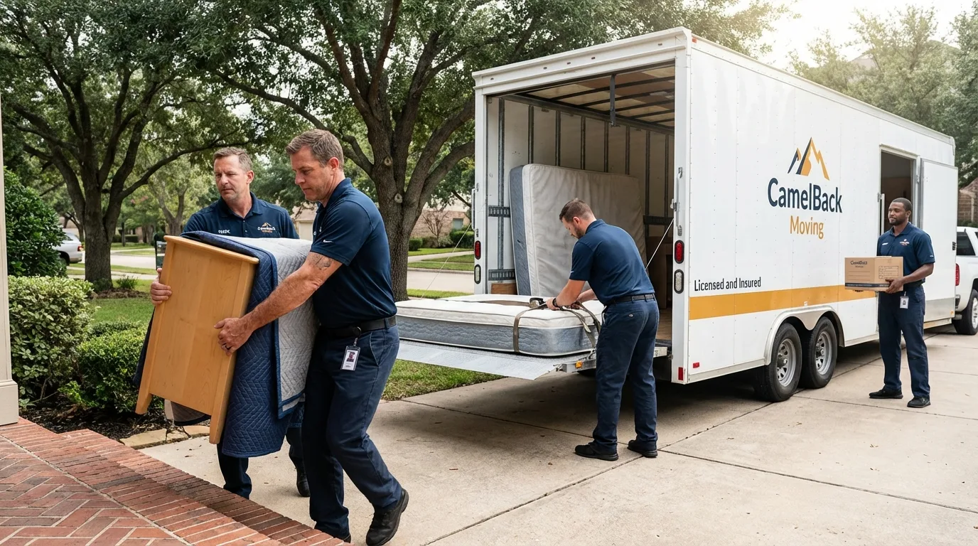 Crew loading residential truck for cross-state move from Dundas, MN