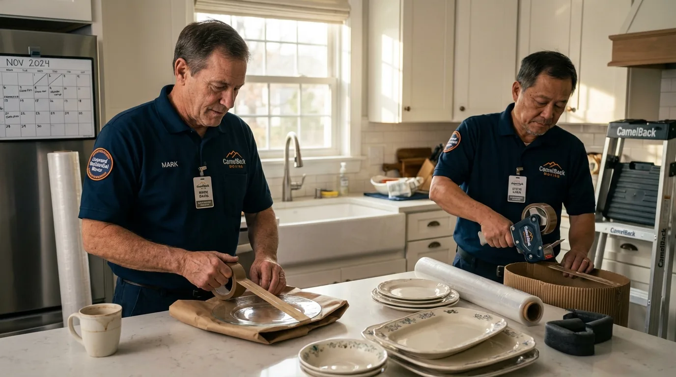 Professional crew packing kitchen dishware in Dundas, MN